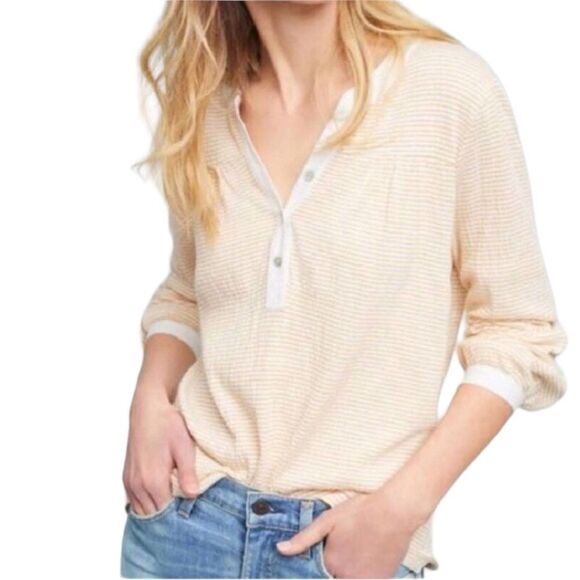 Yellow and White Striped Henley- Dolan - Picture 7 of 7